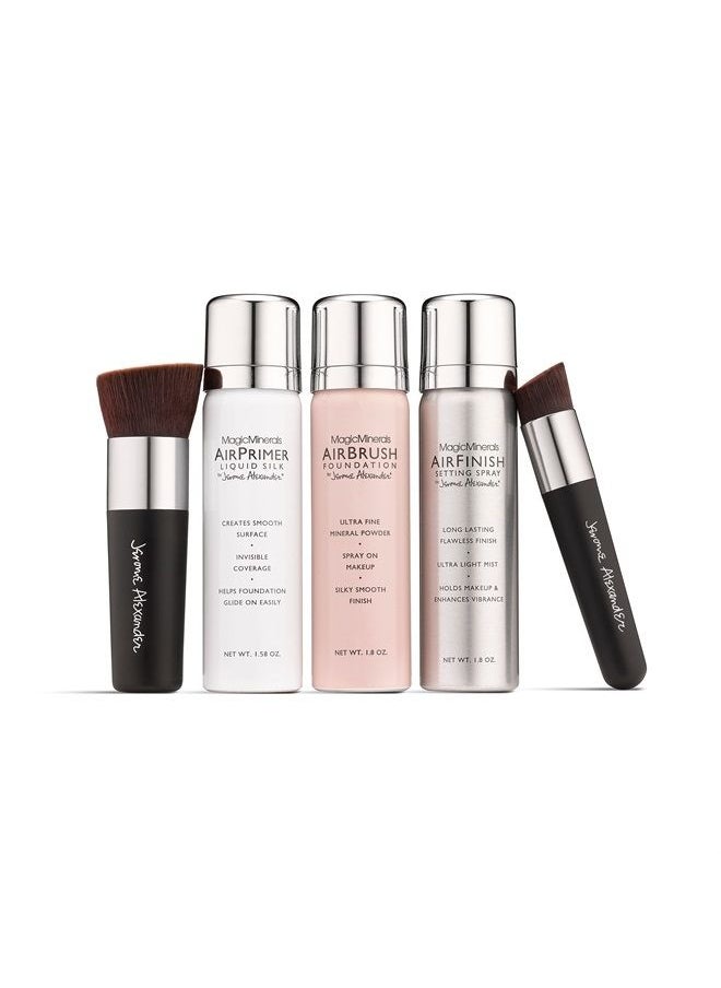 Jerome Alexander MagicMinerals Deluxe AirBrush Foundation by Jerome Alexander – 5pc Spray Makeup Set with Anti-aging Ingredients for Smooth Radiant Skin (Fair)  - Image 1