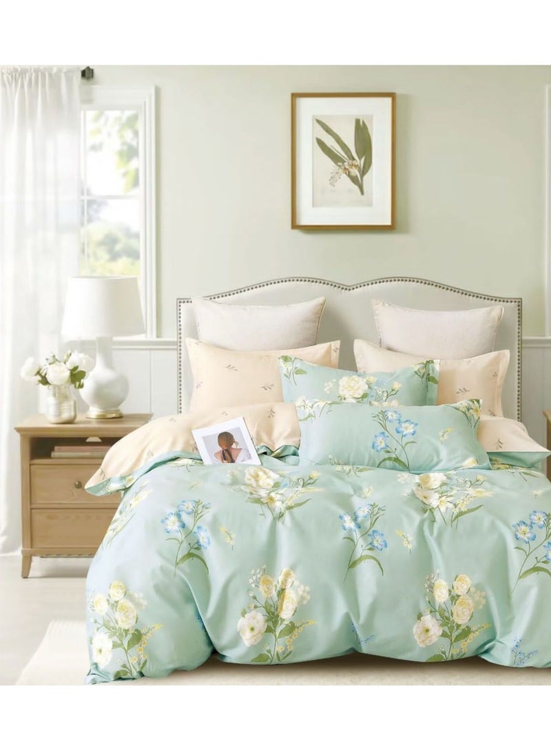 AL RAID 6-Piece King Size Bed Sheet Set - Duvet Cover with Elastic Fitted Sheet and 4 Pillow Covers - Super Soft Cotton King Size Bedding Set for Cozy & Elegant Bedrooms