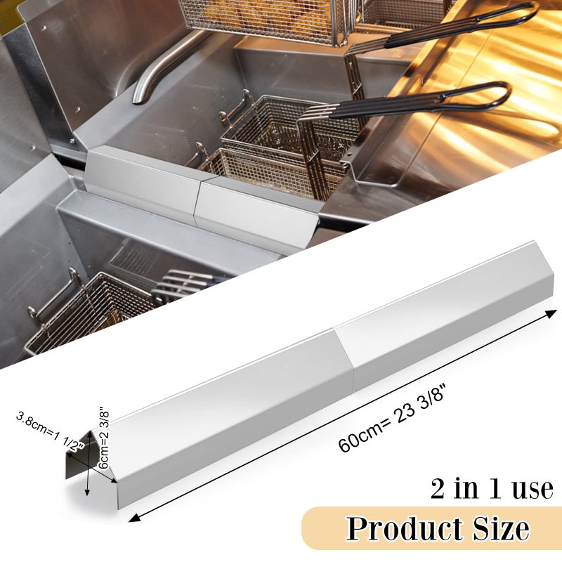 Ferraycle 2 Pcs Deep Fryer Splash Guard Stainless Steel Joining Strip 20 Gauge Thickness Commercial Deep Fryer Joint Adapter Connector Curved Parts(23"L x 1 1/2"Wx2"H) - Image 2