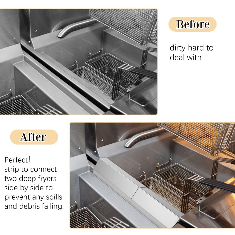 Ferraycle 2 Pcs Deep Fryer Splash Guard Stainless Steel Joining Strip 20 Gauge Thickness Commercial Deep Fryer Joint Adapter Connector Curved Parts(23"L x 1 1/2"Wx2"H) - Image 5