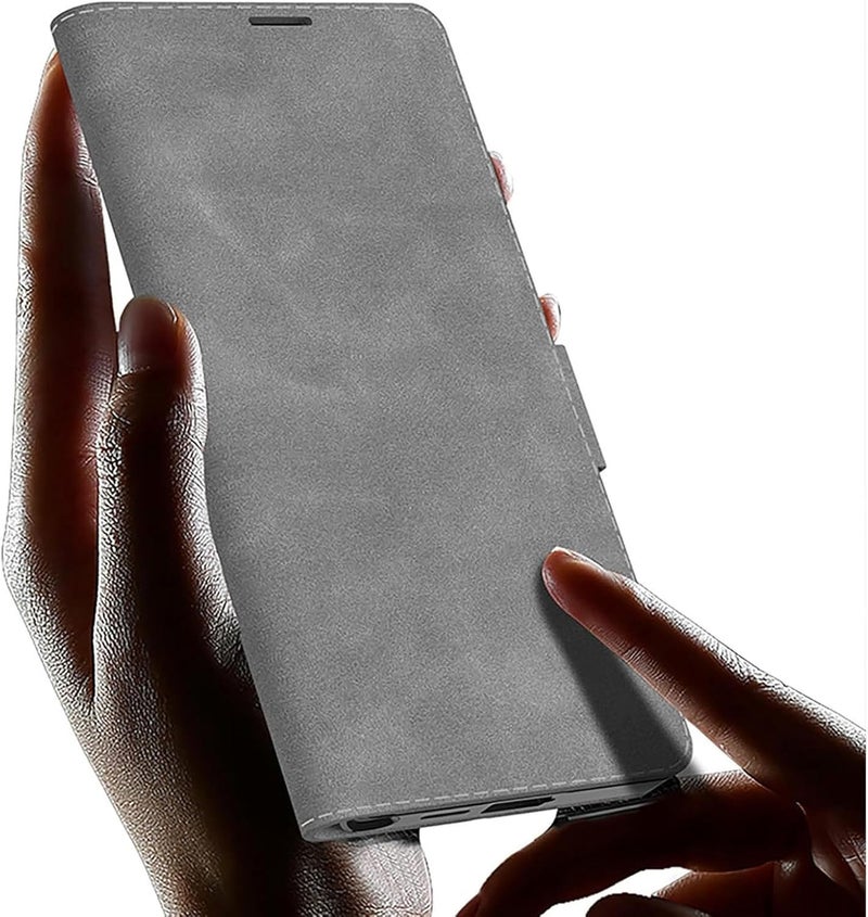 Case for Samsung Galaxy S25 Ultra,All-Inclusive Protection Wireless Charging Flip PU Leather Wallet Protective Cover with Card Holder Kickstand Magnetic Case (Grey) - Image 2