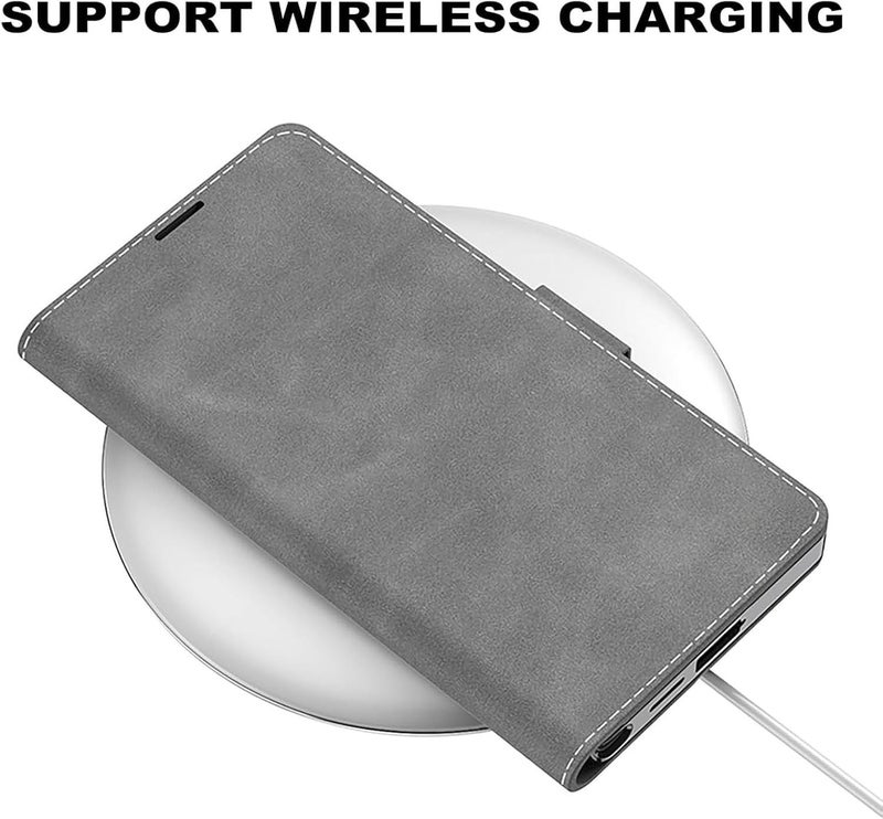 Case for Samsung Galaxy S25 Ultra,All-Inclusive Protection Wireless Charging Flip PU Leather Wallet Protective Cover with Card Holder Kickstand Magnetic Case (Grey) - Image 3