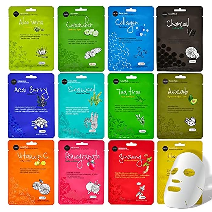 Celavi Cosmetics Celavi Essence Face Mask Paper Sheet Korea Skin Care Moisturizing 12 Pack Classic Facial Beauty - Image 1