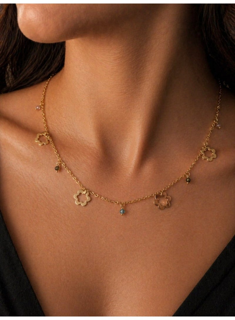 3Diamonds Gold Plated Floral Charm Necklace for Women - Image 1