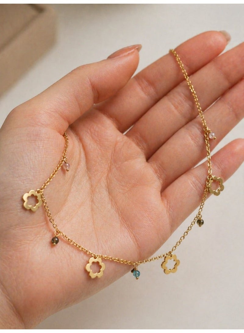 3Diamonds Gold Plated Floral Charm Necklace for Women - Image 4
