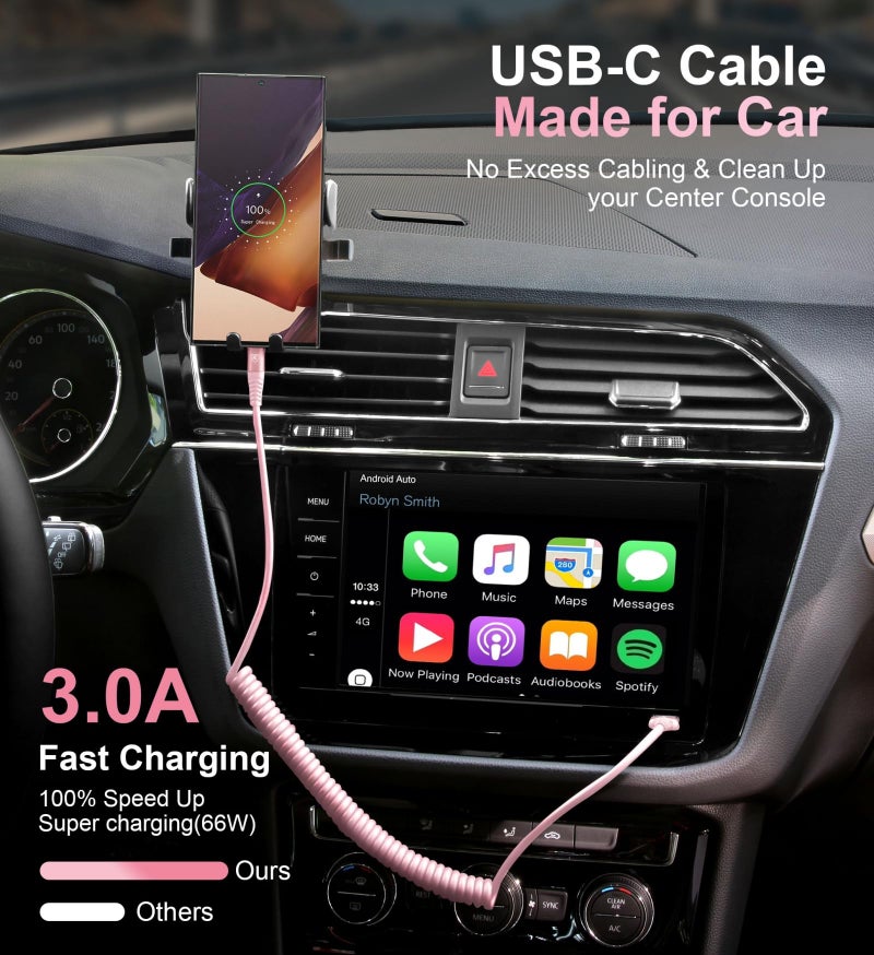 KIYODA USB A to C Cable Fast Charging 3FT for Car, 2Pack USB Type C Charger Cable for iPhone 16, USB-C Cable Compatible with iPhone 17/16/15/Plus/Pro/Pro Max/Samsung Galaxy A10e A20-Pink - Image 2