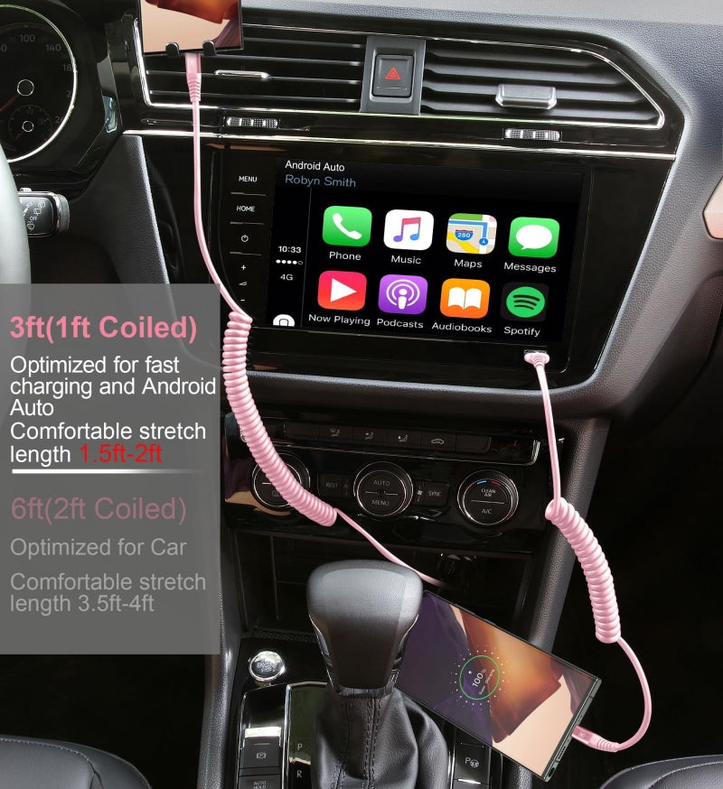 KIYODA USB A to C Cable Fast Charging 3FT for Car, 2Pack USB Type C Charger Cable for iPhone 16, USB-C Cable Compatible with iPhone 17/16/15/Plus/Pro/Pro Max/Samsung Galaxy A10e A20-Pink - Image 3