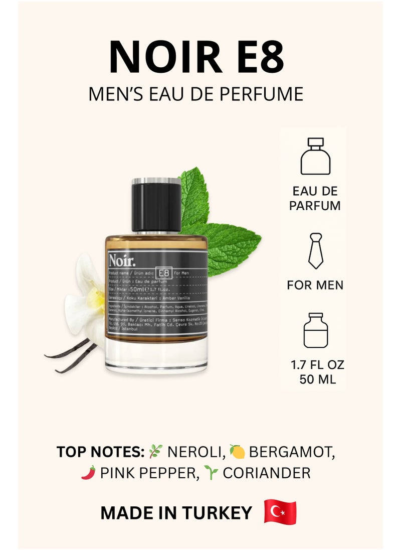 noir NOIR E8 Men's Perfume – Eau De Parfum 50ML | Amber, Vanilla, Neroli & Rose Notes | Inspired by Love, Don’t Be Shy | Long Lasting Luxury Fragrance | Made in Turkey  - Image 2