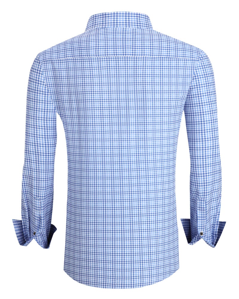 Alex Vando Mens Button Down Shirts Wrinkle Free 4-Way Stretch Print Business Casual Shirt,Blue Plaid,L - Image 2