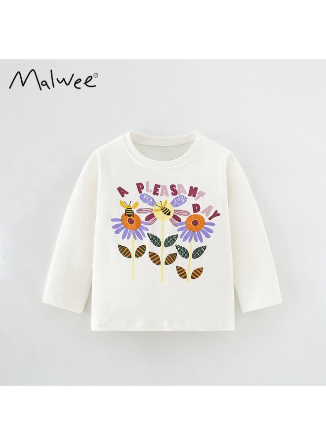 Malwee Girls Long Sleeve Base Shirt Autumn Style European And American Toddler Casual Round Neck Fashionable Little Girl T-shirt Top