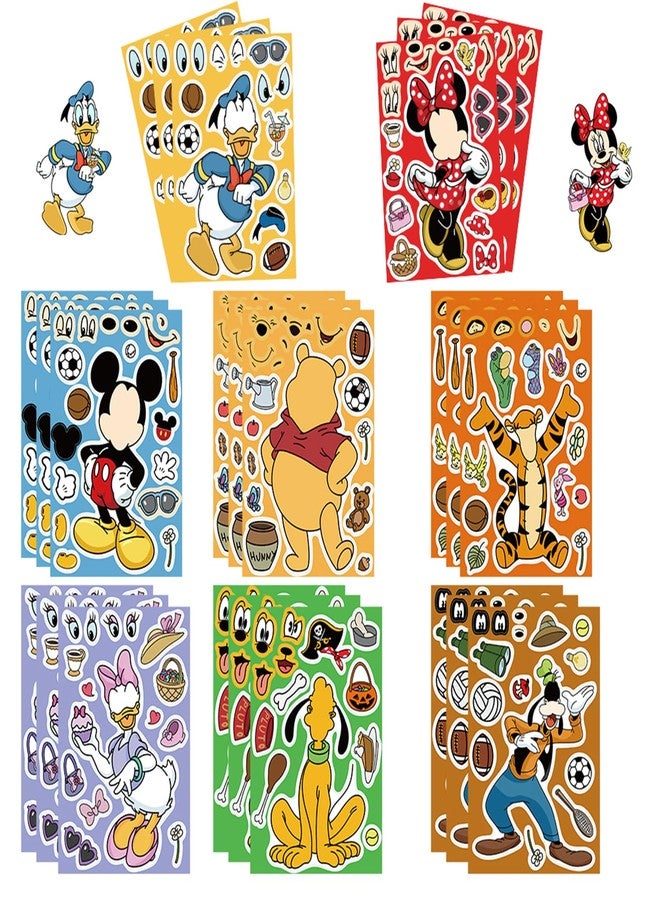 MINRAIN 24 Sheets Disney Mickey Stickers for Kids Make Your Own, Girls Make a Face Stickers, Classroom Rewards, Art Craft Party Supplies - Image 1