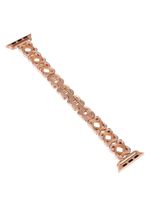 Replacement Strap For Apple Watch SE 44mm Hearts Crossed Diamond Metal Watch Band Rose Gold