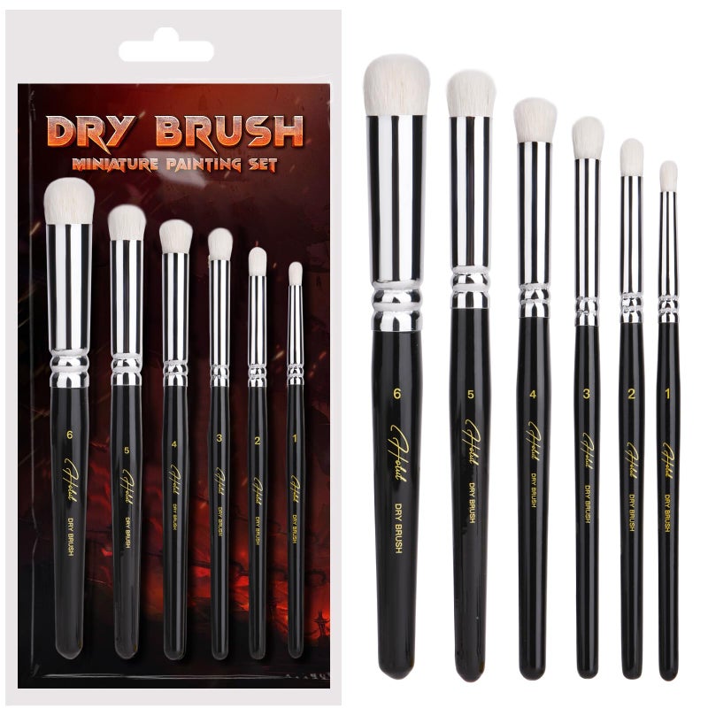 HOTUT Miniature Painting Drybrush Set 6 Size Masterclass Drybrush Set Hobby Detail Paint Brushes Drybrush Set for Warhammer 40k Miniatures Citadel Model Paint Brushes for DND Miniatures