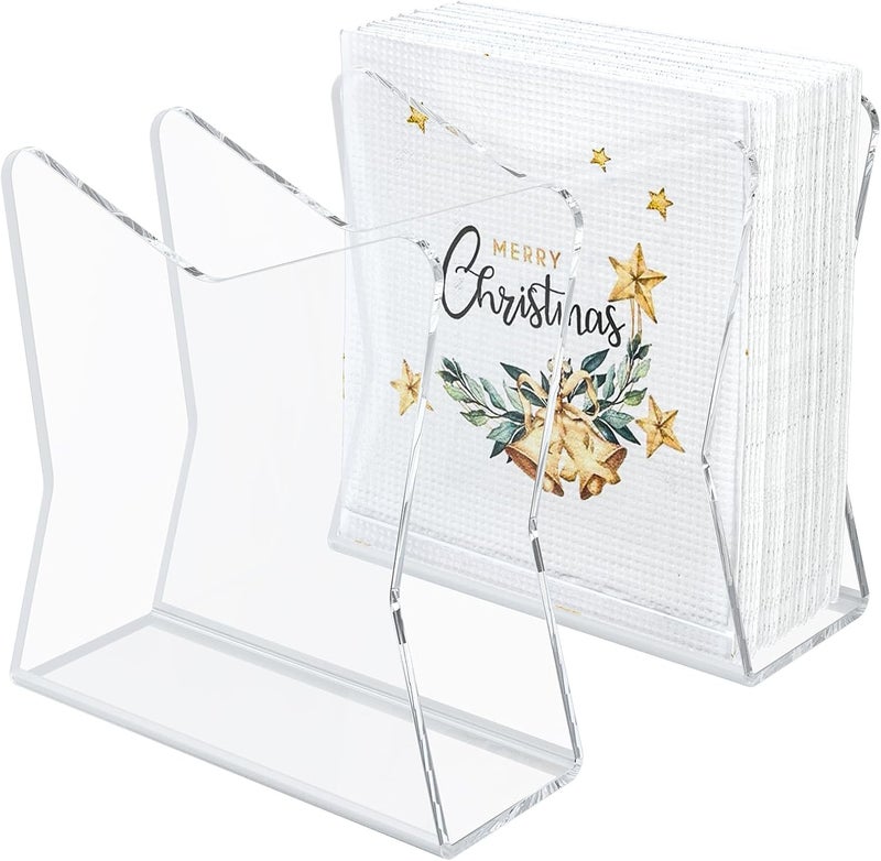 SILUT 2 Pack Clear Napkin Holder for Table, Kitchen Napkins Holder, Cocktail Napkin Holder, Napkin Dispenser for for Restaurant, Bar napkin holder, Napkin Freestanding Holder - Image 1