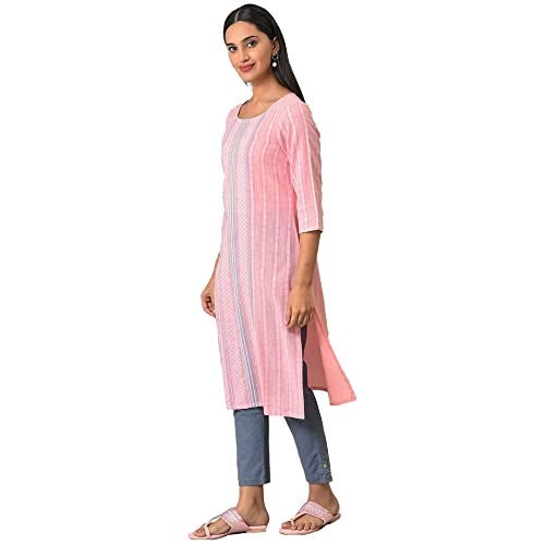 Aurelia Pink Geometric Printed Printed Cotton Straight Long Kurta for Women - Image 3