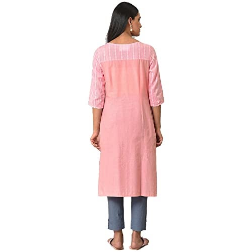 Aurelia Pink Geometric Printed Printed Cotton Straight Long Kurta for Women - Image 2