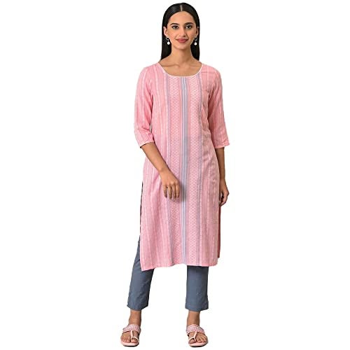 Aurelia Pink Geometric Printed Printed Cotton Straight Long Kurta for Women - Image 1