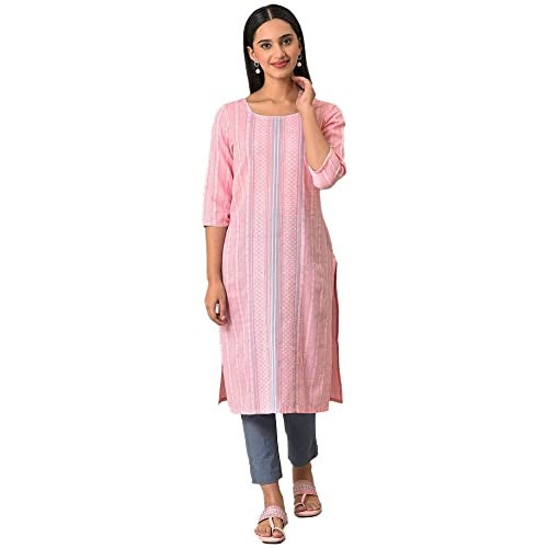 Aurelia Pink Geometric Printed Printed Cotton Straight Long Kurta for Women - Image 5