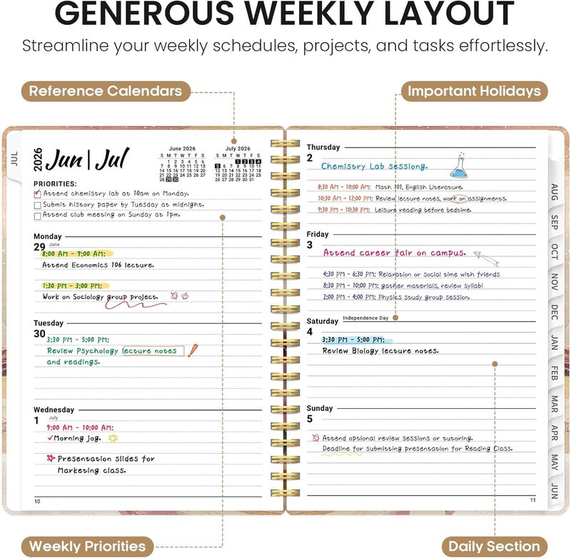 Taja Planner 2026-2027, Academic Year Monthly and Weekly Calendar Planner, Jul 2026 - Jun 2027, Hardcover Teacher Student Planning Agenda book with Tabs, Perfect for School Office Supplies, 6.3" x 8.5 - Image 3