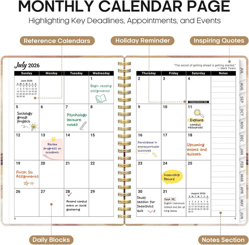 Taja Planner 2026-2027, Academic Year Monthly and Weekly Calendar Planner, Jul 2026 - Jun 2027, Hardcover Teacher Student Planning Agenda book with Tabs, Perfect for School Office Supplies, 6.3" x 8.5 - Image 2