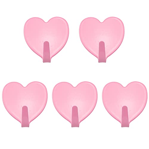 Lind Kitchen 5PCS 40x45mm Stainless Steel Heart-Shaped Hook Heart Shaped Multifunctional Self Adhesive Door Hook Coat Hooks Wall Mounted Coat Rack Closet Hooks, Nordic Pink - Image 1