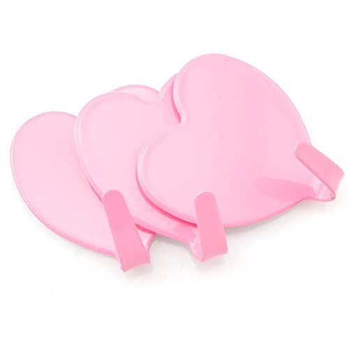 Lind Kitchen 5PCS 40x45mm Stainless Steel Heart-Shaped Hook Heart Shaped Multifunctional Self Adhesive Door Hook Coat Hooks Wall Mounted Coat Rack Closet Hooks, Nordic Pink - Image 2