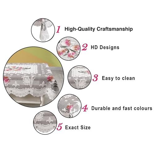 Homerz Premium 6 to 8 Seater Dining Table Cloth for Home, Durable and Thick Polycotton Fabric (DSBRT_104, 60x90 inch- 6 to 8 Seater) - Image 4