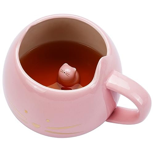 Koolkatkoo Cat Mug Cute Ceramic Coffee Mugs Hidden 3D Animal Inside Cup Novelty Tea Cup for Women Girl Gifts for Cat Lovers Holiday Mothers Day Christmas Birthday Gifts 12 oz Pink