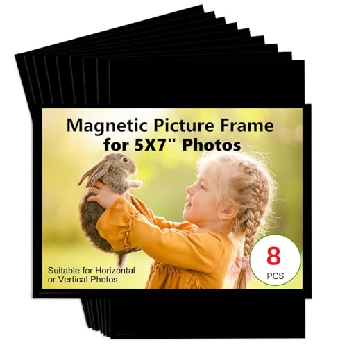 CHUNNIAO Black Magnetic Picture Frame 5X7 for Refrigerator8 PackBlack Photo Magnets Sleeves with Matte Film CoverLess Reflection
