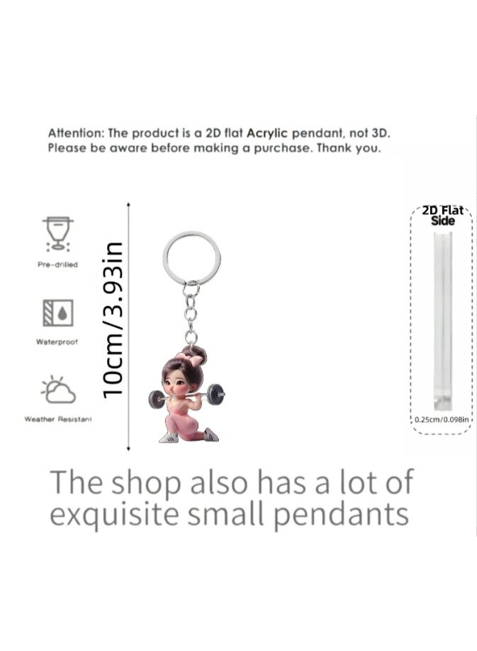 2 Pack Creative Weightlifting Girl Keychain, Keychain, Suitable for Backpacks, Office Files, Bags, Keys, etc - Image 2
