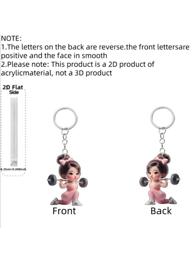 2 Pack Creative Weightlifting Girl Keychain, Keychain, Suitable for Backpacks, Office Files, Bags, Keys, etc - Image 3