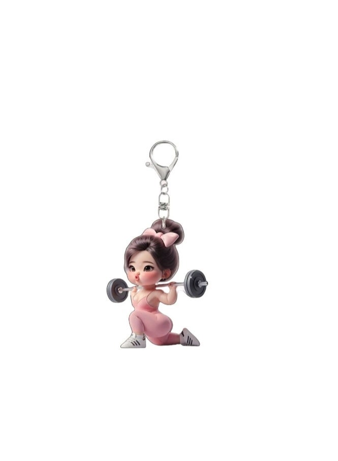 2 Pack Creative Weightlifting Girl Keychain, Keychain, Suitable for Backpacks, Office Files, Bags, Keys, etc - Image 5