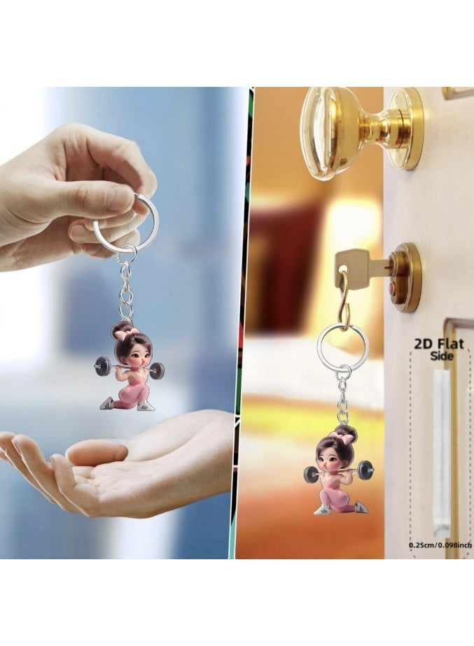 2 Pack Creative Weightlifting Girl Keychain, Keychain, Suitable for Backpacks, Office Files, Bags, Keys, etc - Image 4
