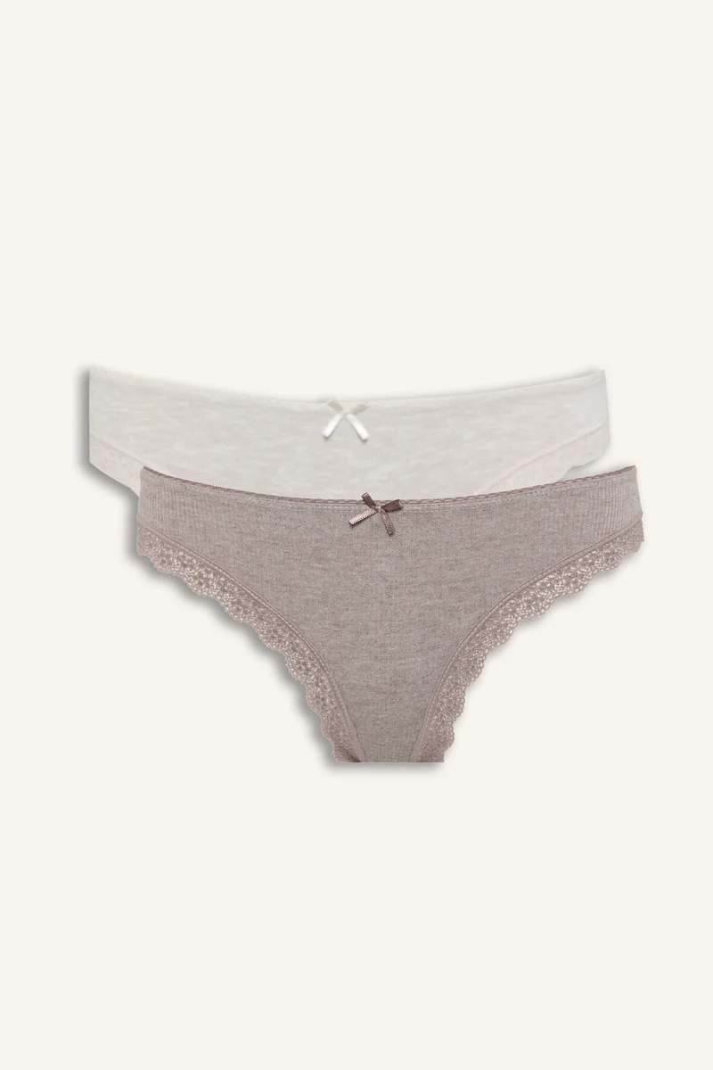 2-Pack Ribbed Lace and Bow Details Briefs