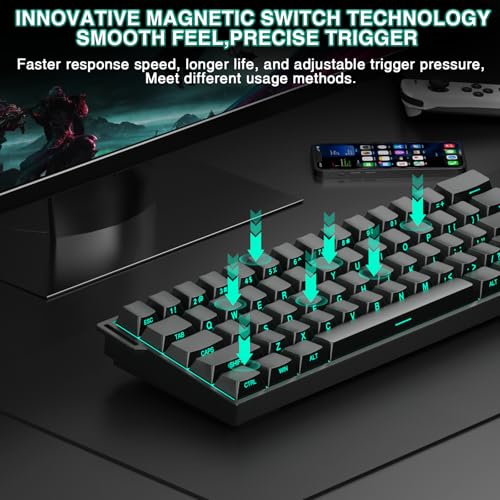 CORBOBO Aula MINI60 HE PRO Wireless Gaming Keyboard 60%,Hall Effect Rapid Trigger Magnetic Keyboard,8000Hz Polling,Tri-Mode(BT5.0/2.4GHz/USB-C),RGB Hot Swappable Compact Mechanical Keyboard for Gamer(Black) - Image 5