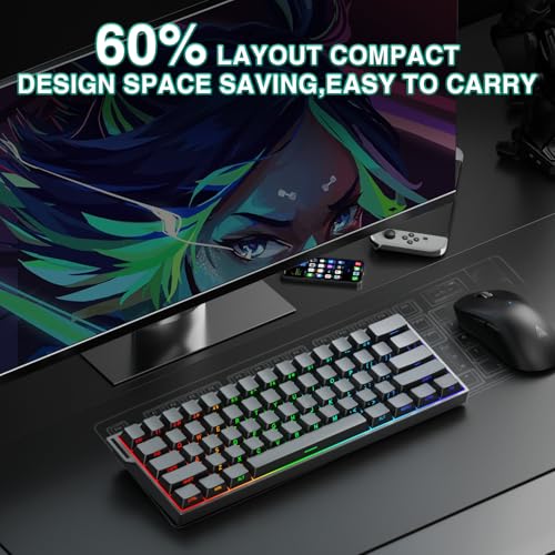 CORBOBO Aula MINI60 HE PRO Wireless Gaming Keyboard 60%,Hall Effect Rapid Trigger Magnetic Keyboard,8000Hz Polling,Tri-Mode(BT5.0/2.4GHz/USB-C),RGB Hot Swappable Compact Mechanical Keyboard for Gamer(Black) - Image 4