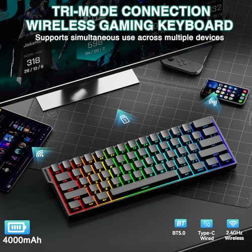 CORBOBO Aula MINI60 HE PRO Wireless Gaming Keyboard 60%,Hall Effect Rapid Trigger Magnetic Keyboard,8000Hz Polling,Tri-Mode(BT5.0/2.4GHz/USB-C),RGB Hot Swappable Compact Mechanical Keyboard for Gamer(Black) - Image 3