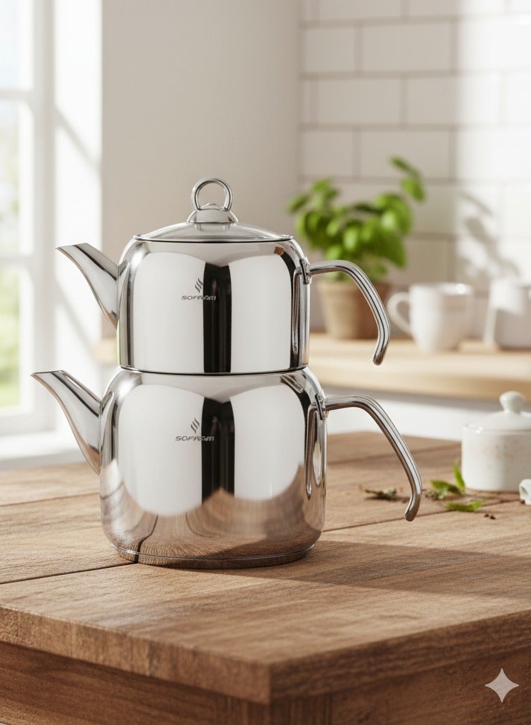 سوفرام طقم براد شاي سوفرام استيل تركي قطعتين 1 + 1.90 لتر - Image 1