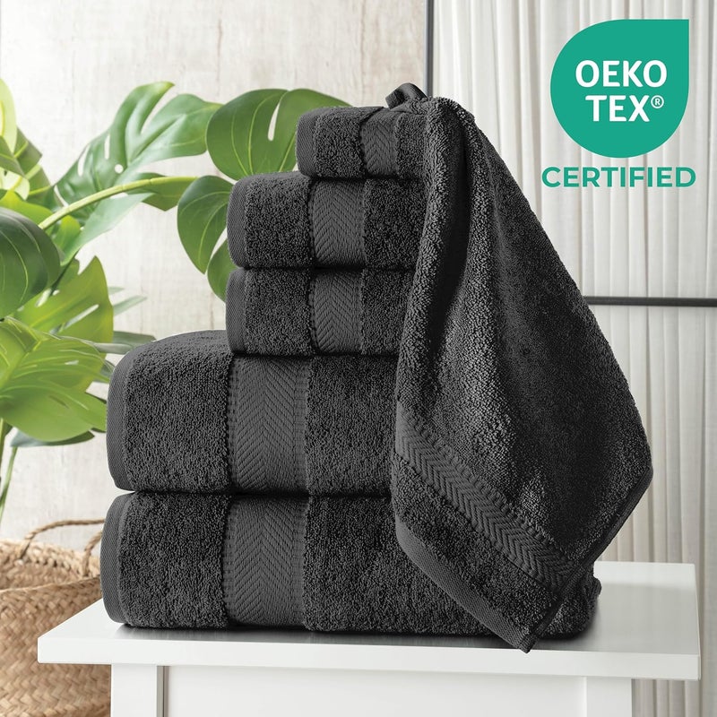 TEXTILOM 100% Turkish Cotton 6 Pcs Bath Towel Set, Luxury Bath Towels for Bathroom, Soft & Absorbent Bathroom Towels Set (2 Bathtowels, 2 Hand Towels, 2 Washcloths)- Black - Image 2