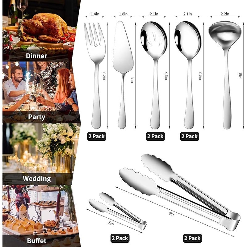 Gisly 12 Pieces Serving Utensils Include Large Serving Spoons,Slotted Serving Spoons,Serving Forks,Serving Tongs,Appetizers Tongs,Soup Ladle and Pie Cake Server for Buffet Catering,Dishwasher Safe - Image 2