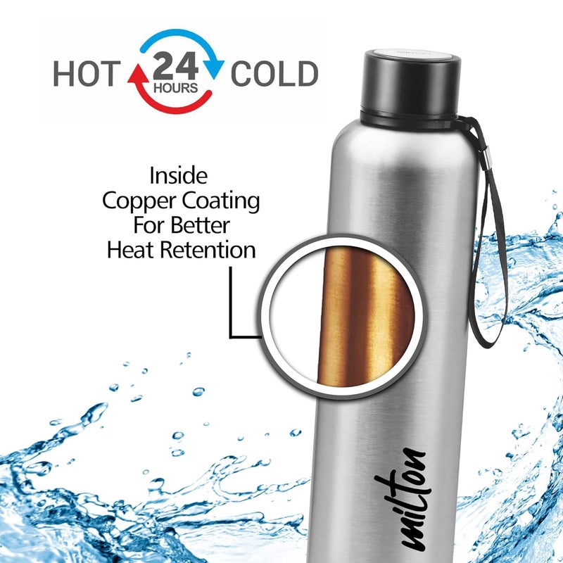 Milton Milton Aura 1000 Thermosteel Bottle, 1050 ml Water Bottles, 24 Hours Hot and Cold, Easy to Carry, Easy Grip, Rust Proof, Tea, Coffee, Office, Travel Bottle, Silver - Image 2