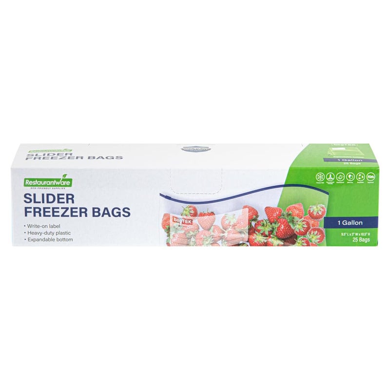 Restaurantware Restaurantware Bag Tek 1 Gallon Freezer SliderBags 25 Disposable Zipper Pouch Bags  Slide Zipper Expandable Bottom Clear Plastic Freezer Bags With WriteOnLabel For Food Storage  - Image 2