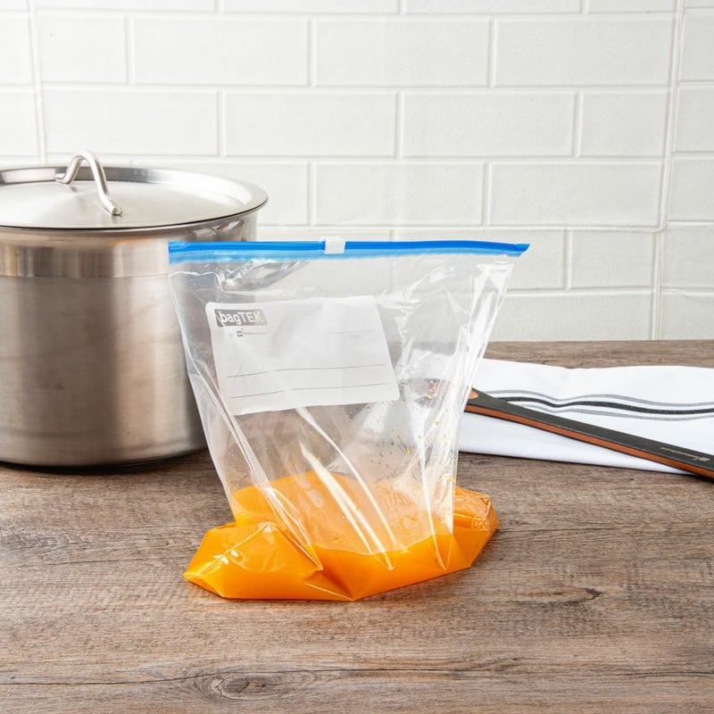 Restaurantware Restaurantware Bag Tek 1 Gallon Freezer SliderBags 25 Disposable Zipper Pouch Bags  Slide Zipper Expandable Bottom Clear Plastic Freezer Bags With WriteOnLabel For Food Storage  - Image 3