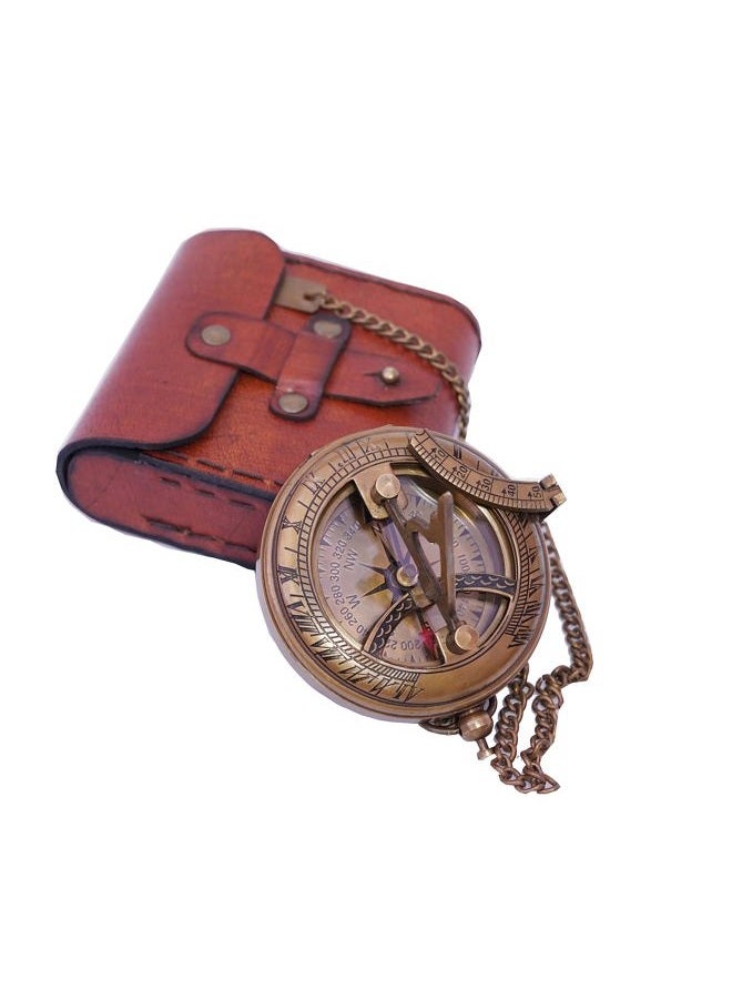 BAZROSS Handcrafted Vintage Brass Sundial Compass – Antique Nautical Sun Clock with Leather Case – Engraved Collectible Brass Compass Gift for Men - Christmas & Holiday Collection Gift - Image 1
