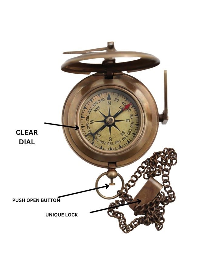 BAZROSS Handcrafted Vintage Brass Sundial Compass – Antique Nautical Sun Clock with Leather Case – Engraved Collectible Brass Compass Gift for Men - Christmas & Holiday Collection Gift - Image 2