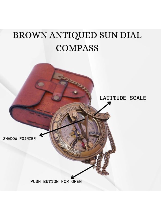 BAZROSS Handcrafted Vintage Brass Sundial Compass – Antique Nautical Sun Clock with Leather Case – Engraved Collectible Brass Compass Gift for Men - Christmas & Holiday Collection Gift - Image 3