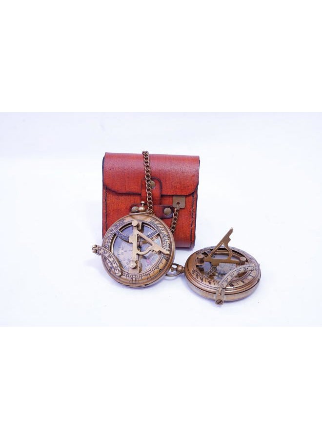 BAZROSS Handcrafted Vintage Brass Sundial Compass – Antique Nautical Sun Clock with Leather Case – Engraved Collectible Brass Compass Gift for Men - Christmas & Holiday Collection Gift - Image 4