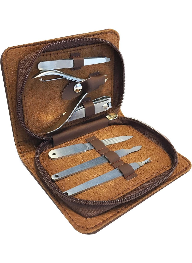 EvriHolder Evriholder Dapper Man, Six Piece Grooming Kit with Leather Carrying Case, Manicure and Pedicure Tool Set 