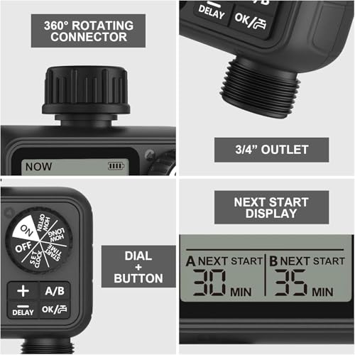 Pinolex 2-Outlet Digital Water Timer A/B-Zone Independent Programmer Control Adjustable Sprinkler Easy Installation - Image 2