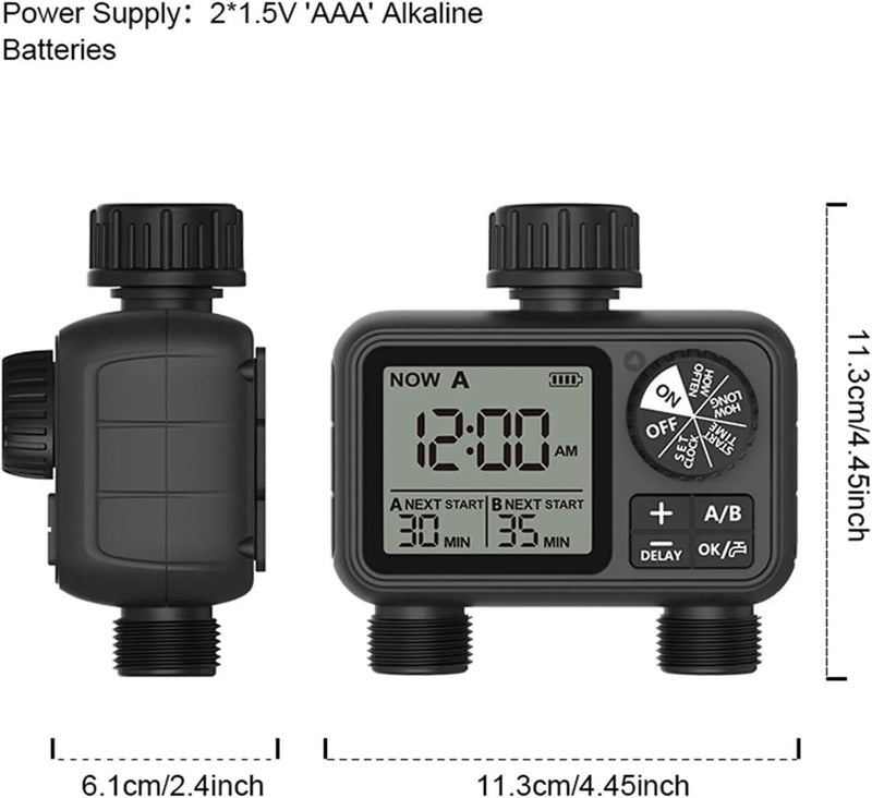 Pinolex 2-Outlet Digital Water Timer A/B-Zone Independent Programmer Control Adjustable Sprinkler Easy Installation - Image 3